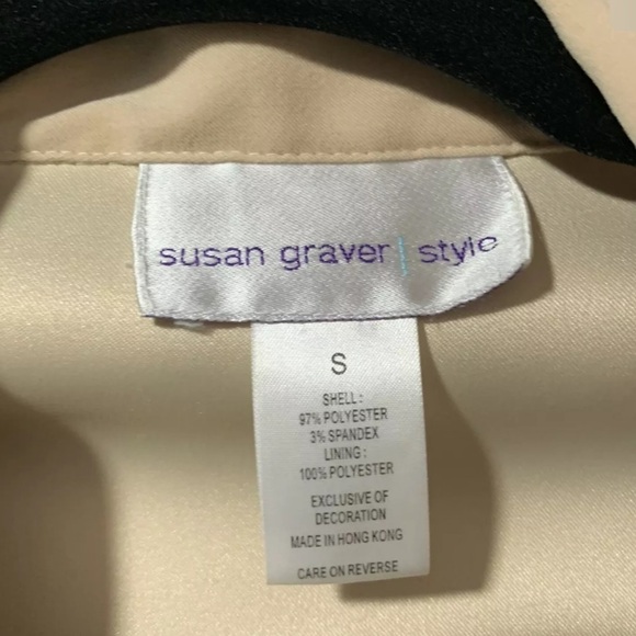 Susan Graver Womens Embroidered Shirt Small Tan - Picture 2 of 5
